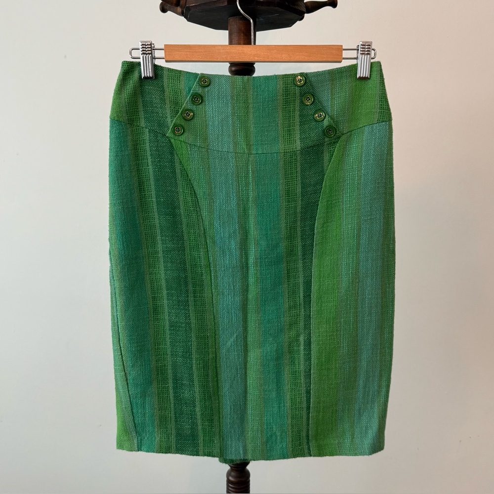 Sold- Eva Franco Green Striped Pencil Skirt Sz S - Picture 2 of 12